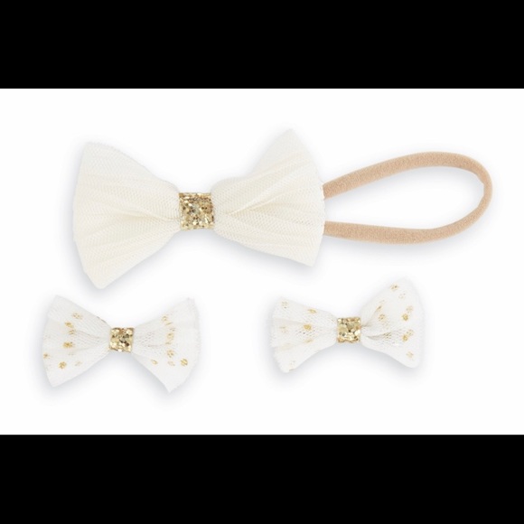 Mud Pie Ivory Mesh girl’s Bow Headband Clips Set - Picture 8 of 8